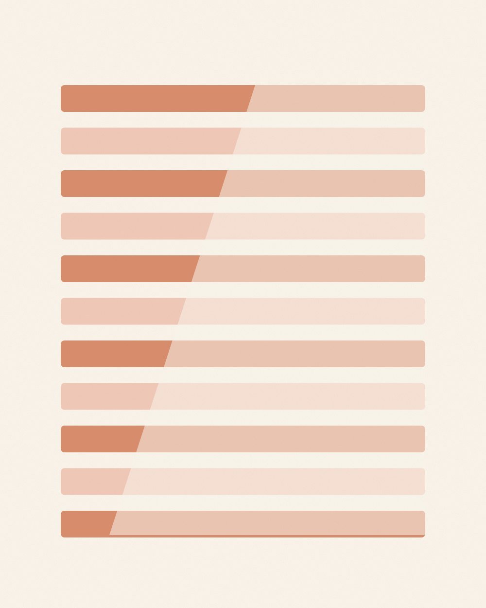 Horizontal louver bands alternating pink and terracotta, with a pale diagonal wedge of light across the right side.